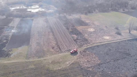 Demonstration of steppe fires from a height Stock Footage 127388818