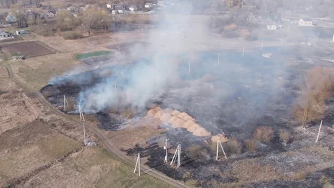 Demonstration of steppe fires from a height Stock Footage 127389023