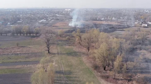 Demonstration of steppe fires from a height Stock Footage 127389025