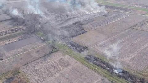 Demonstration of steppe fires from a height Stock Footage 127389060