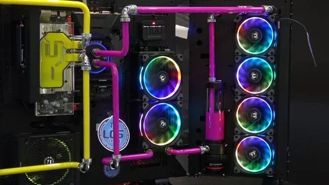 Demonstration of system motherboard computer unit on IGROMIR (Games World) and Stock Footage 81011624