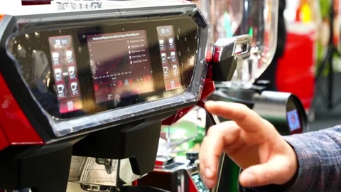Demonstration of touch control of coffee machine functions Stock Footage 232579313