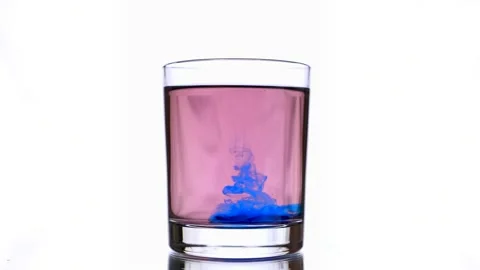 Demonstration of turbulent water flow created after dropping blue ink in glass Stock Footage 152994745