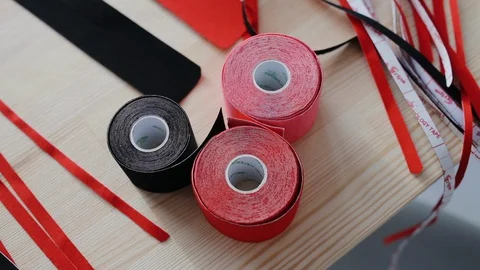 Demonstration video of different colors kinesiology tape. Kinesio therapy Stock Footage 128662742