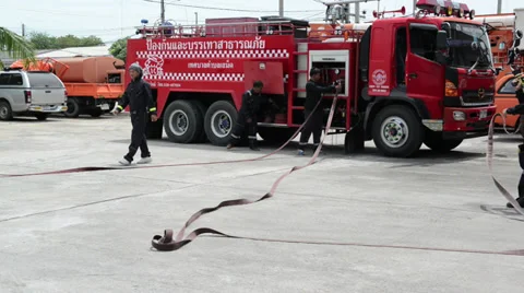 Demonstration of work of firemen at the  Provincial Electricity Authority Stock Footage 29040712
