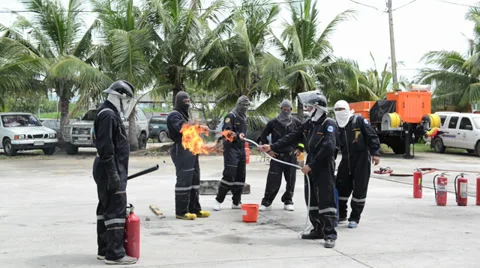 Demonstration of work of firemen at the  Provincial Electricity Authority Video stock 29043143