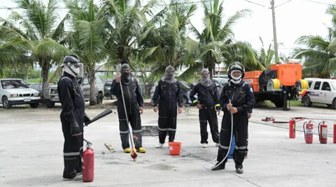 Demonstration of work of firemen at the  Provincial Electricity Authority Video stock 29043410