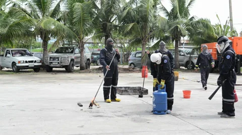 Demonstration of work of firemen at the  Provincial Electricity Authority Video stock 29044272