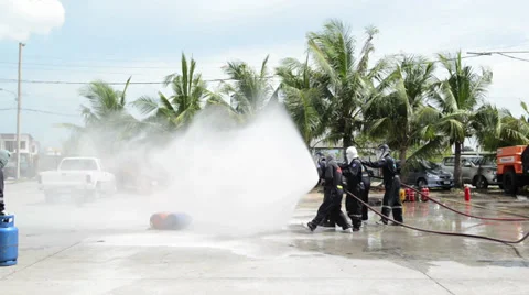Demonstration of work of firemen at the  Provincial Electricity Authority Video stock 29046466