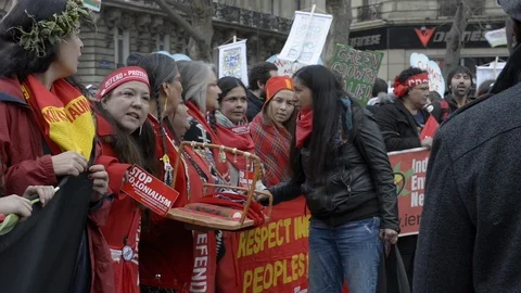 Demonstrations at the climate negotiations in Paris Stock Footage 95981334