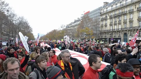 Demonstrations at the climate negotiations in Paris Stock Footage 95981347