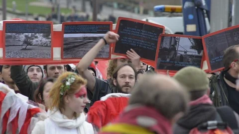 Demonstrations at the climate negotiations in Paris Stock Footage 95981429
