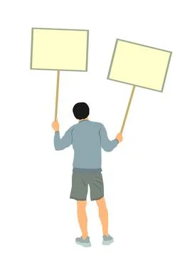 Demonstrator man protester hold banner in hands vector Stock Illustration