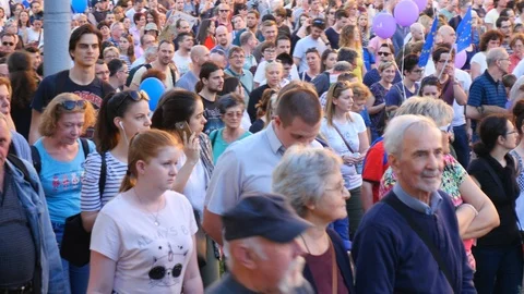 Demonstrators in Budapest march in protest over the current government Stock Footage 88767893