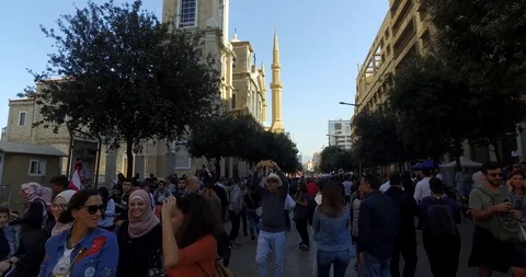 Demonstrators gather to protest against the session of the Lebanese parliament Stock Footage 120094872