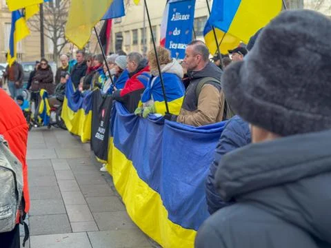 Demonstrators gather in support of peace, unity, and resilience in Ukraine Stock Photos