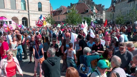 Demonstrators marched through the streets of Besançon Stock Footage 317571103