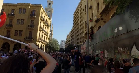Demonstrators protest against the proposed session of the Lebanese parliament 스톡 동영상 120092985