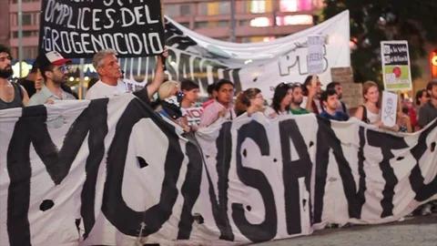 Demonstrators Protest Monsanto and TPP in Buenos Aires, Argentina Stock Footage