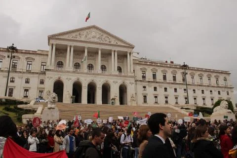 Demonstrators protesting with placards against euthanasia in Lisbon Stock Photos