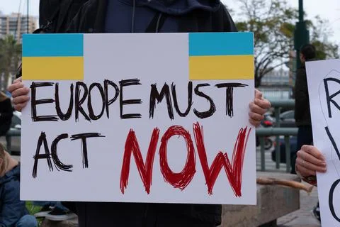 Demonstrators in support of Ukraine. Foto stock