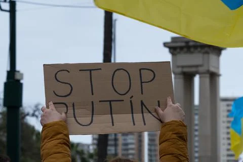 Demonstrators in support of Ukraine. Stock Photos