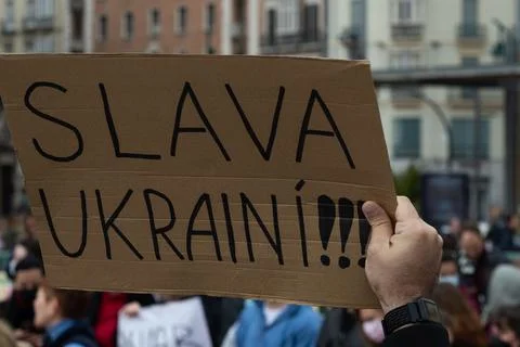 Demonstrators in support of Ukraine. Stock Photos