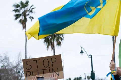 Demonstrators in support of Ukraine. Stock Photos