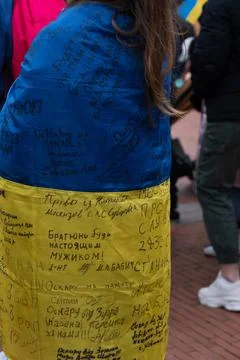 Demonstrators in support of Ukraine. Stock Photos