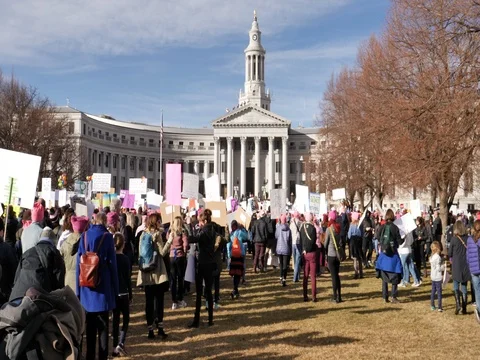 Demonstrators at the Women's March in Denver, Colorado Stock Footage