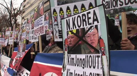 Demontration against North Korea Stock Footage