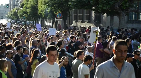 Demostration, protest, demanding changes in Spanish politics Stock Footage 7130578