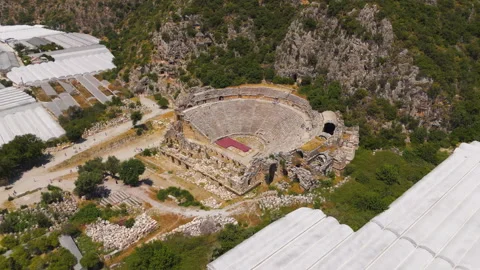 Demre, Turkey. Aerial view emphasizing acoustic design of ancient Myra 動画素材 320785956