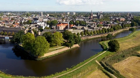 Den Bosch with Het Bossche Broek from the air Video stock 115417907