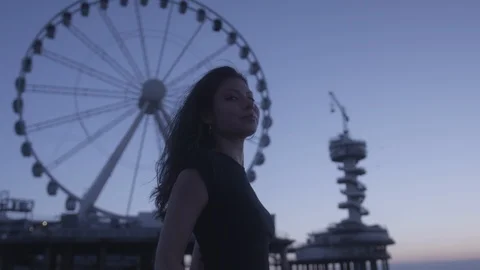 Den Haag Beach Package 16 | woman waving hair on beach Video stock 116186243