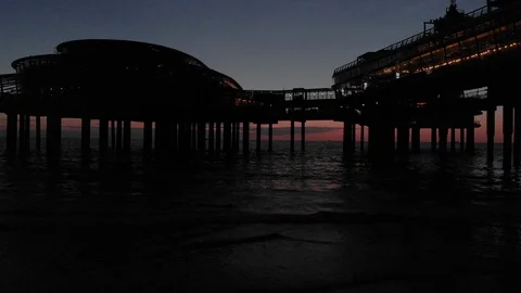 Den Haag Beach Package 24 | Aerial drone beach sea ocean and bridge coastline Stock Footage 116205050
