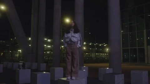 Den Haag Hague Pack 9 | woman standing on stone monument cinematic night Stock Footage 116197463