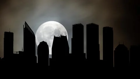 Den Haag or The Hague Skyline, Time Lapse by Night with Full Moon, Netherland Stock Footage 266031444