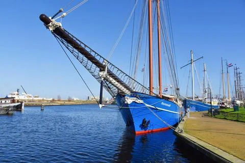 Den Helder, Netherlands. April 2023. The bow and bowsprit of an old schoon... Stock Photos