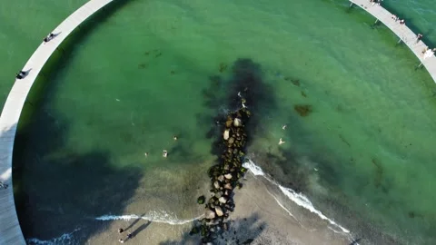 Den Uendelige Bro Curved Section Meeting Sandy Coast near Aarhus Stock Footage 346307643
