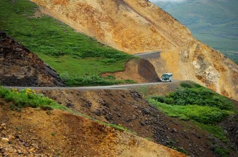 Denali bus at polychrome pass Stock Photos