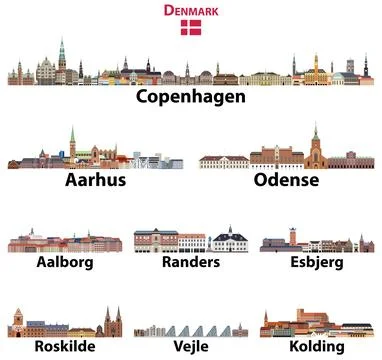 Denamrk cities skylines vector set Stock Illustration