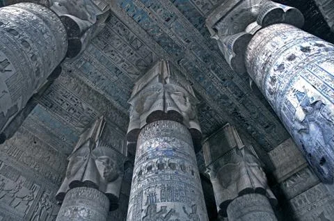 Dendera Egypt, ptolemaic temple dedicated to the goddess Hathor. The hypostyl Stock Photos