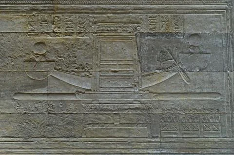 Dendera Egypt, ptolemaic temple dedicated to the goddess Hathor. Carvings on  Stock Photos