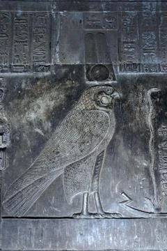 Dendera Egypt, ptolemaic temple dedicated to the goddess Hathor. Carvings on  Stock Photos