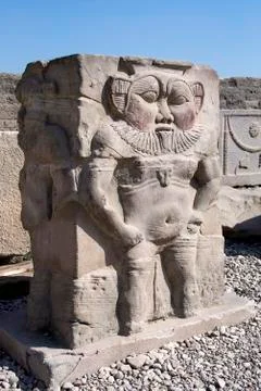 Dendera Egypt, ptolemaic temple dedicated to the goddess Hathor: a column wit Stock Photos