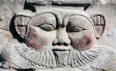 Dendera Egypt, ptolemaic temple dedicated to the goddess Hathor: the god Bes Stock Photos