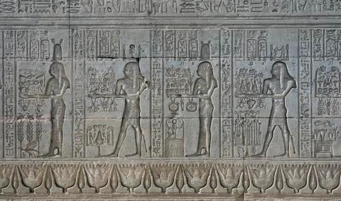 Dendera Egypt, ptolemaic temple dedicated to the goddess Hathor. Carvings on  Stock Photos