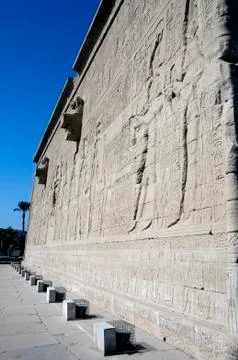 Dendera Egypt, ptolemaic temple dedicated to the goddess Hathor. Carvings on  Stock Photos