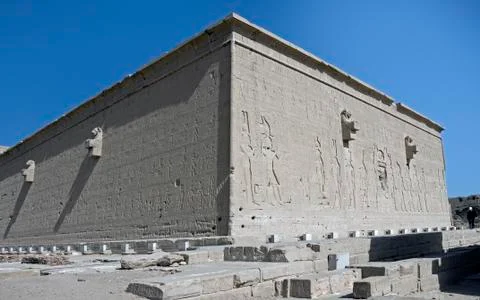 Dendera Egypt, ptolemaic temple dedicated to the goddess Hathor. Carvings on  Stock Photos